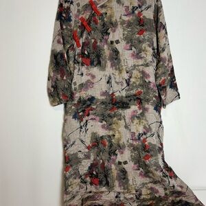 LZJN Luan Zai Jiang Nan Artistic Floral Maxi Dress – Cotton Linen – One Size
